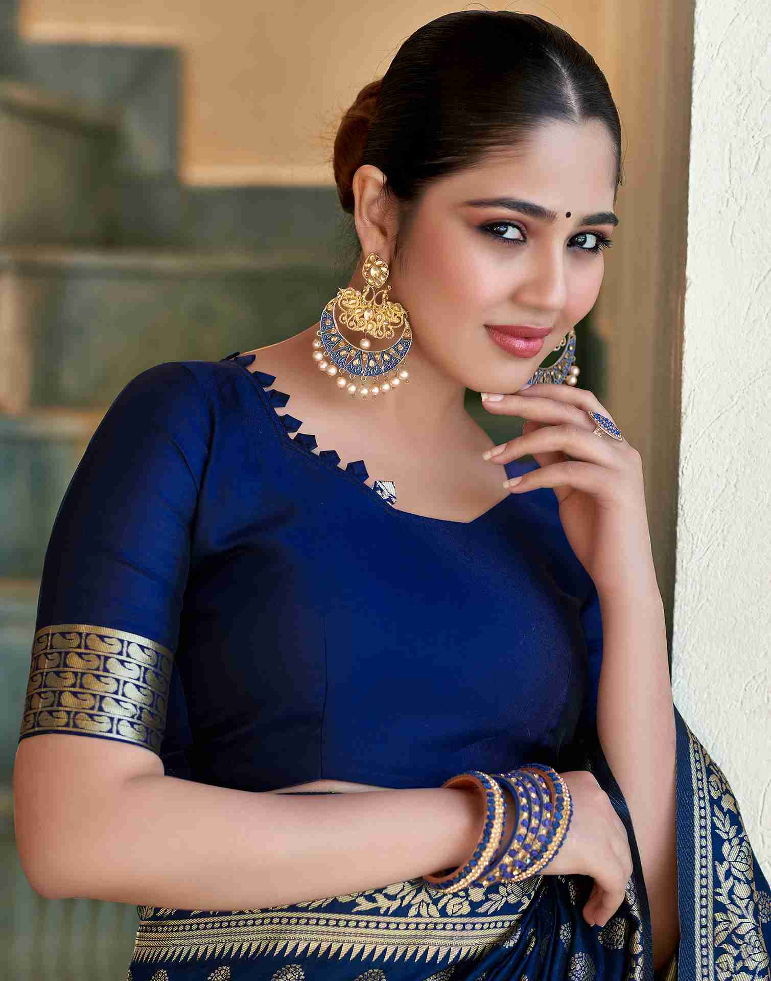 Navy Blue Banarasi Silk Saree