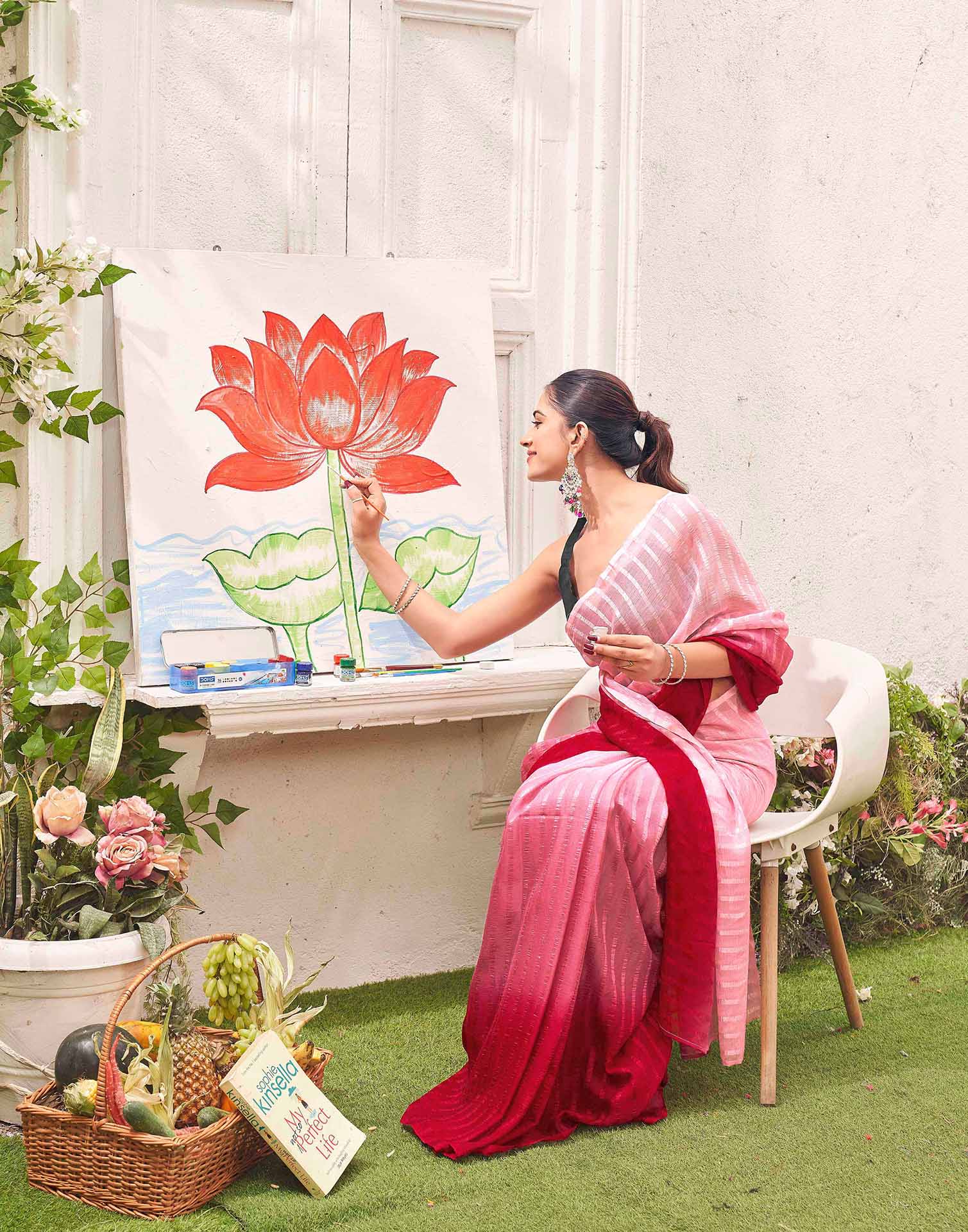 Ready To Wear Light Pink Chiffon Ombre Zari Stripe Saree