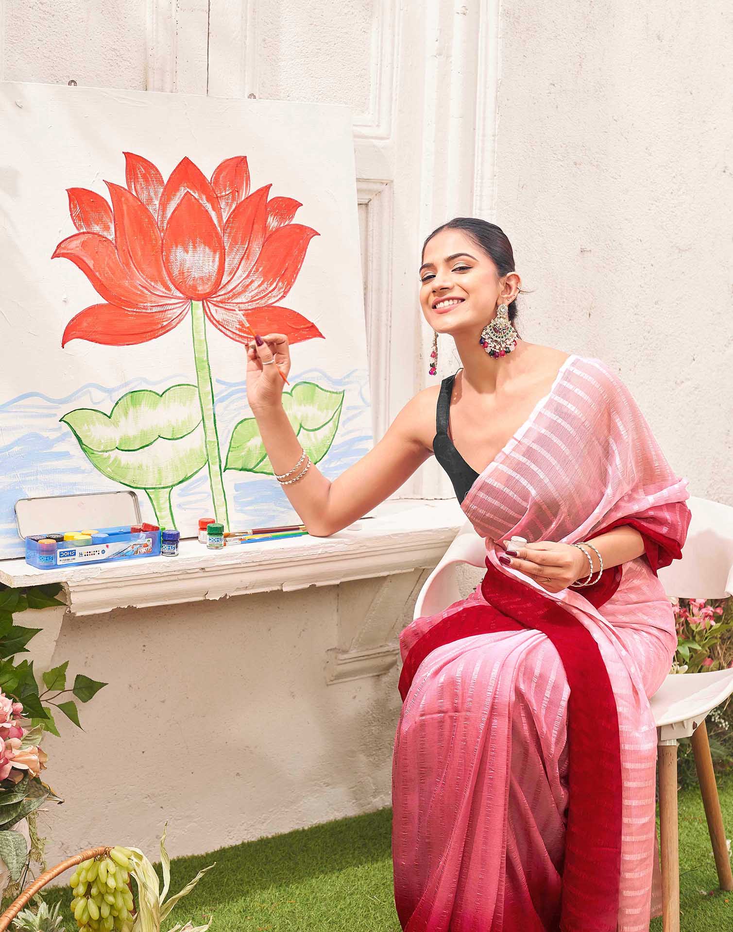 Ready To Wear Light Pink Chiffon Ombre Zari Stripe Saree
