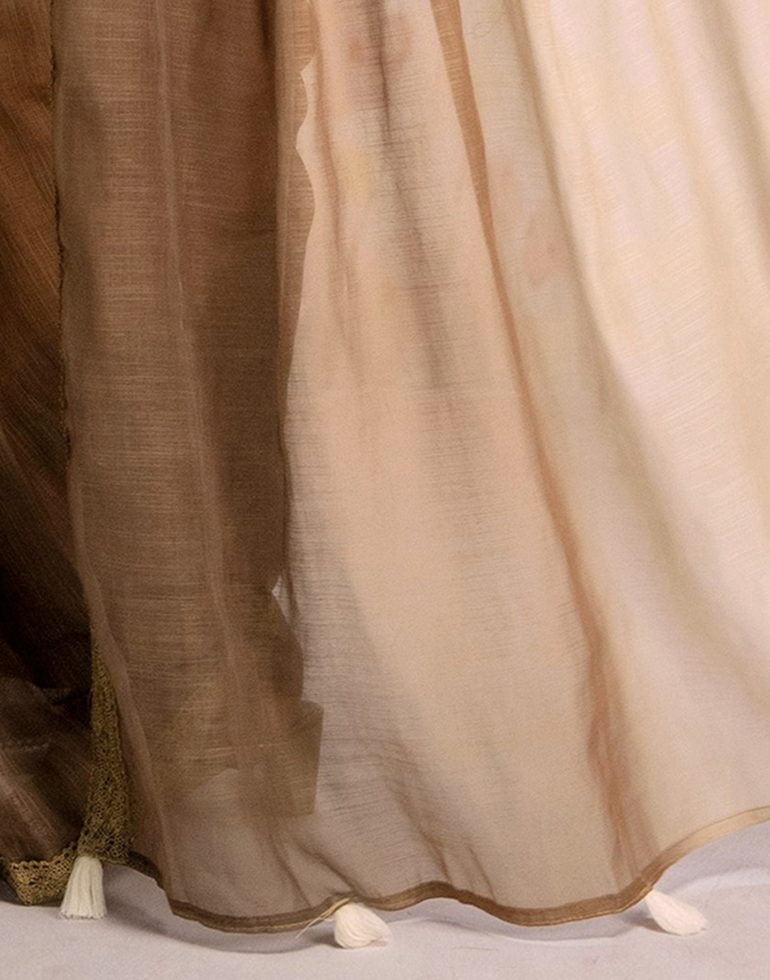 Ready To Wear Brown Linen Ombre Lace Saree With Pocket