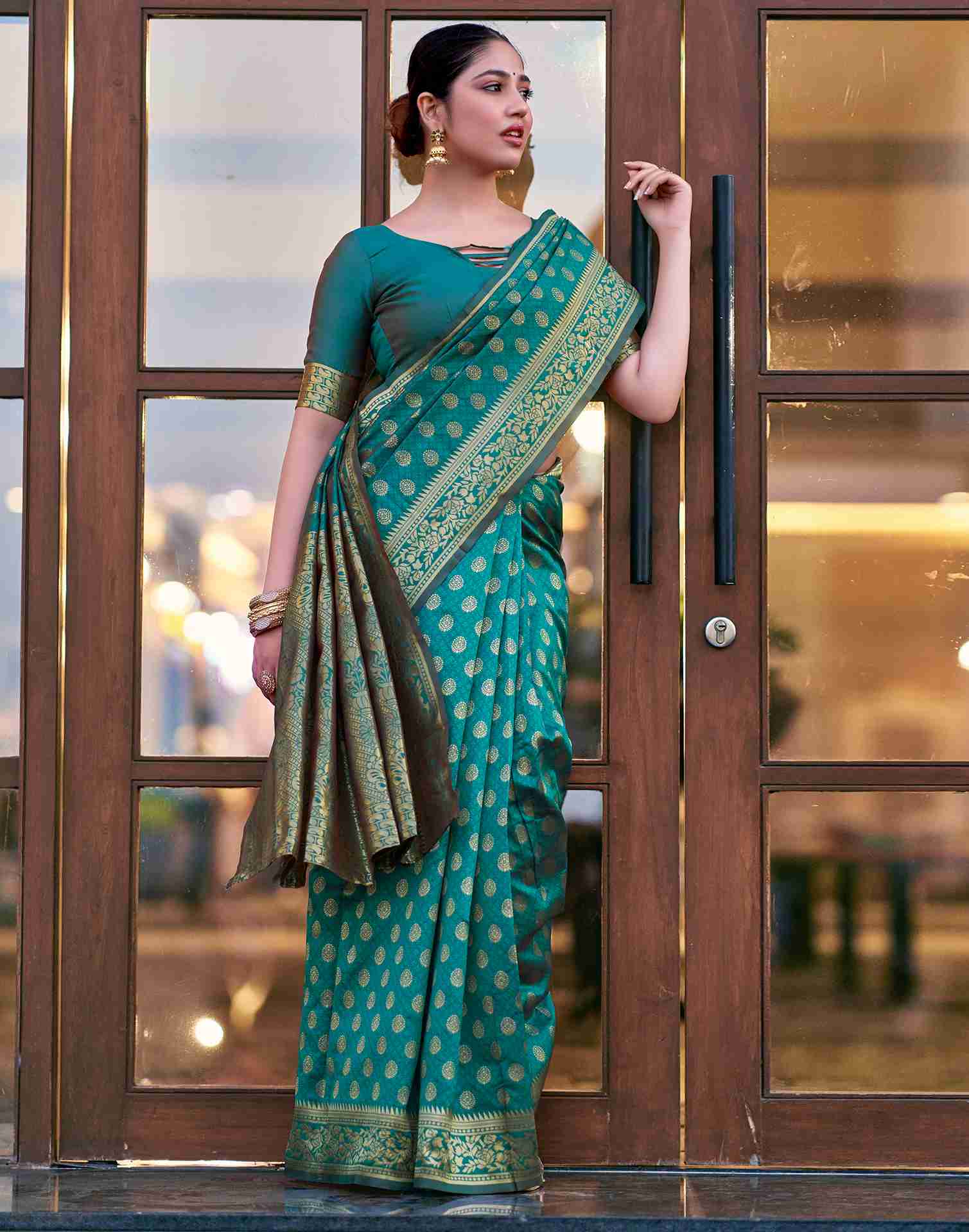 Rama Green Silk Woven Saree