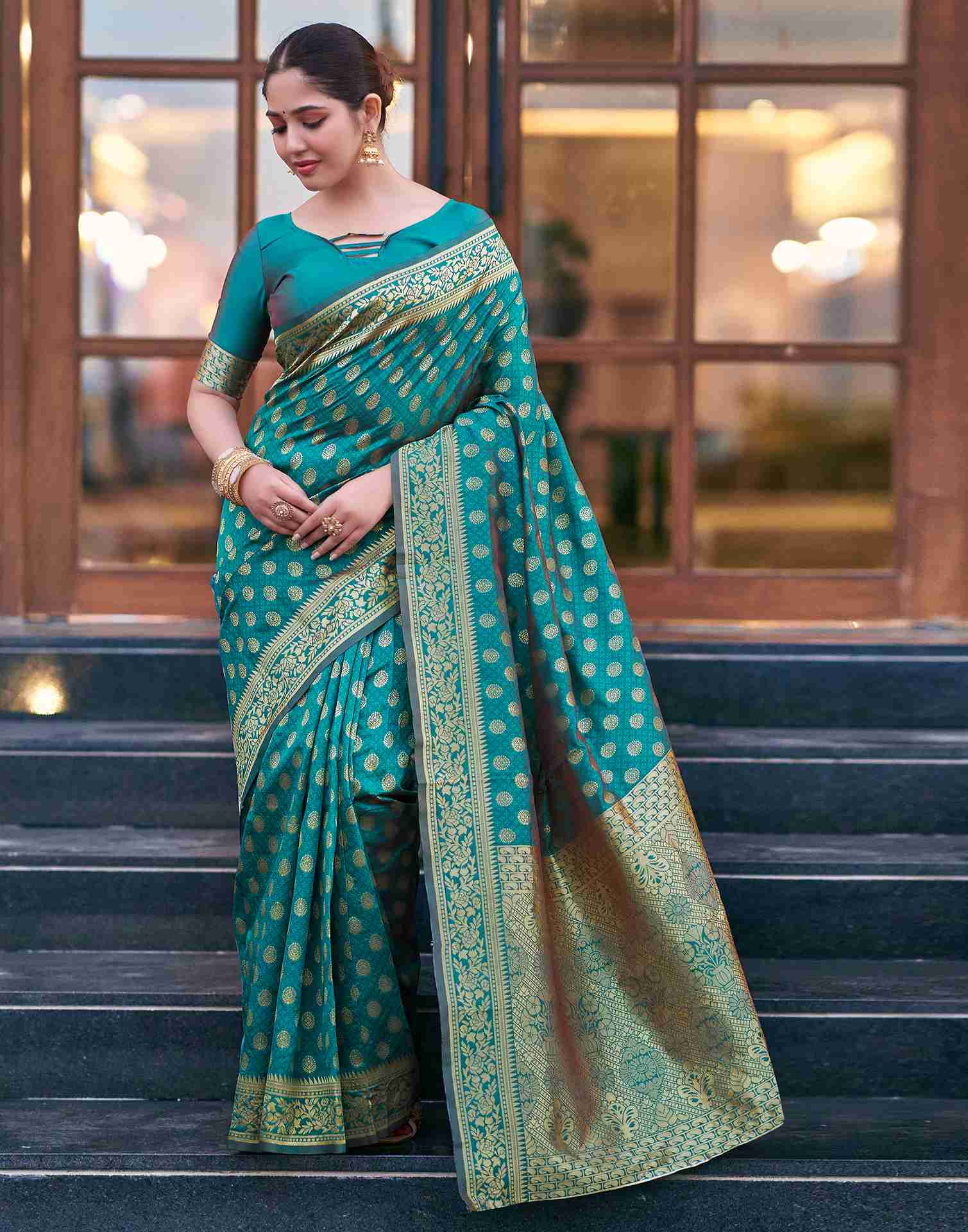 Rama Green Silk Woven Saree