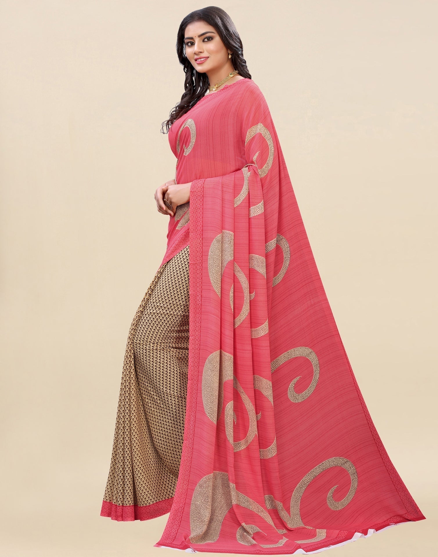 Peach Printed Saree | Sudathi