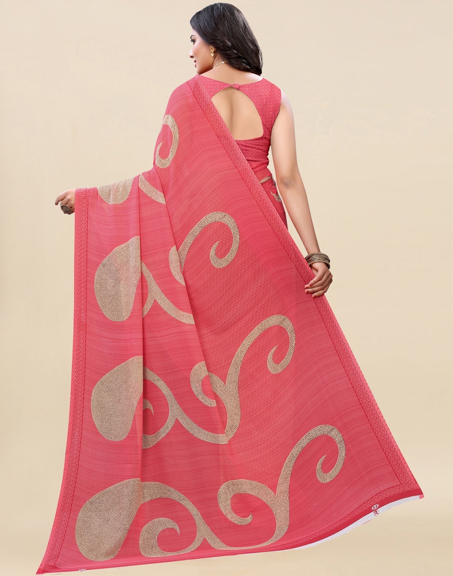 Peach Printed Saree | Sudathi