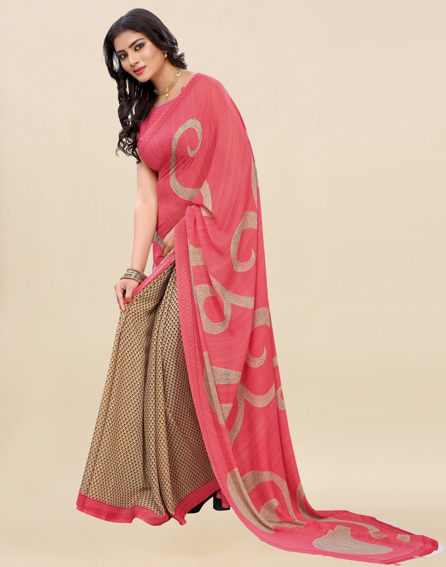 Peach Printed Saree | Sudathi