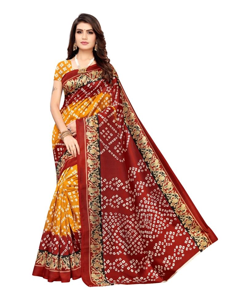 Red Coloured Poly Silk Bandhani Printed Casual saree | Sudathi
