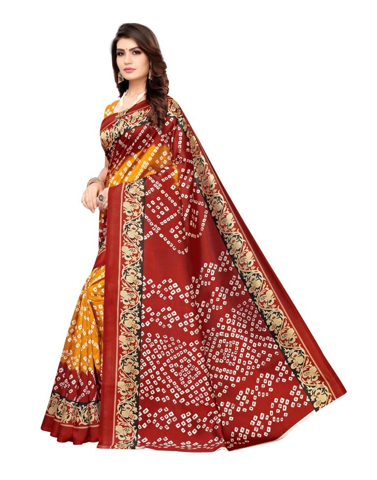 Red Coloured Poly Silk Bandhani Printed Casual saree | Sudathi