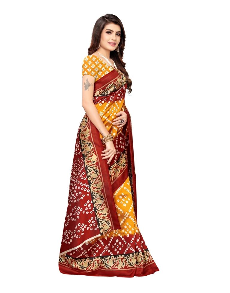 Red Coloured Poly Silk Bandhani Printed Casual saree | Sudathi