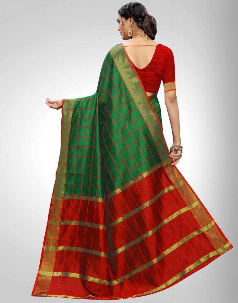 Green Coloured Chanderi Woven Checks Casual saree | Sudathi
