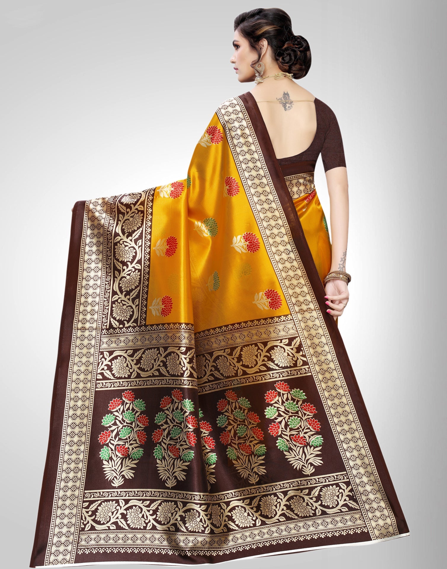 Mustard Yellow Coloured Poly Silk Printed Partywear saree | Sudathi