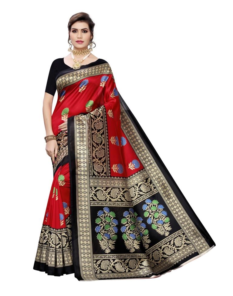 Red Coloured Poly Silk Printed Partywear saree | Sudathi