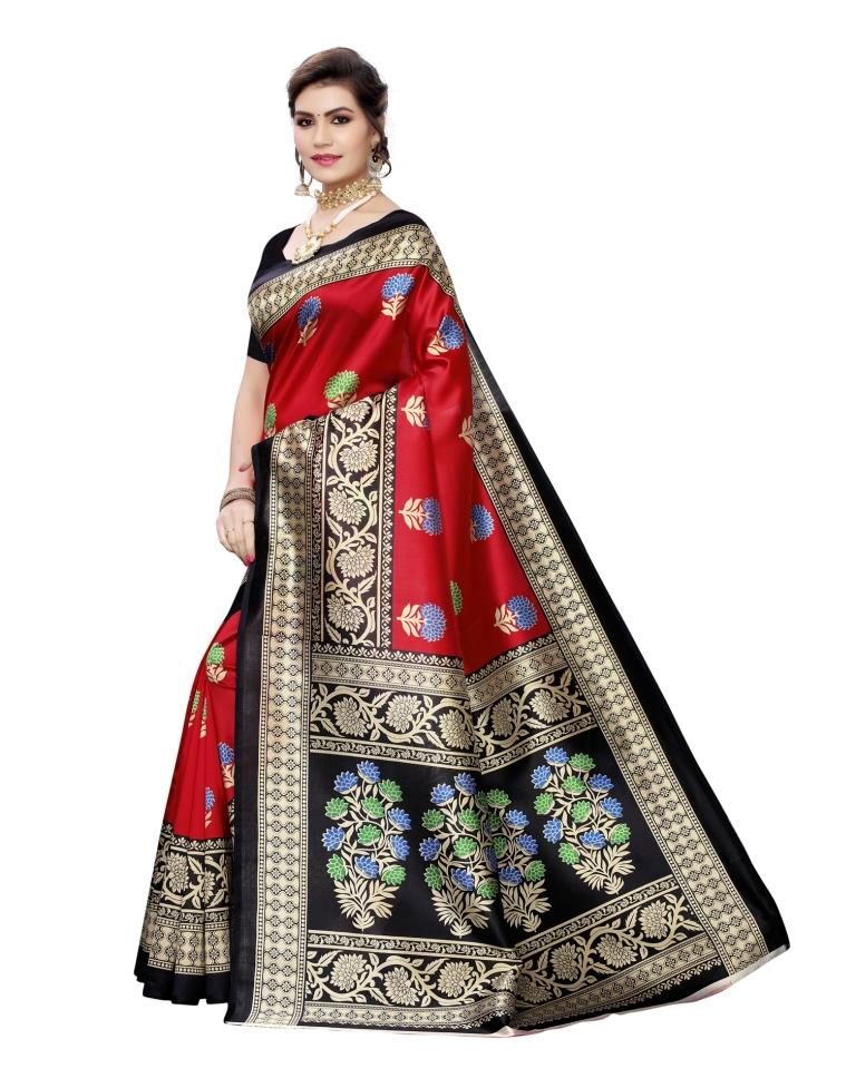 Red Coloured Poly Silk Printed Partywear saree | Sudathi