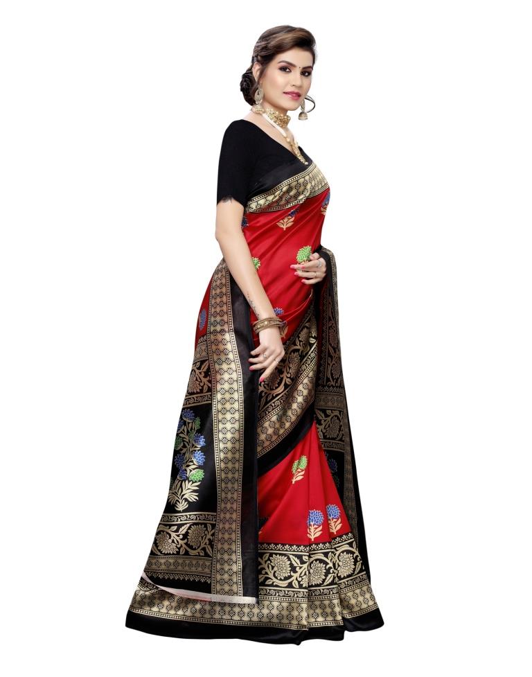Red Coloured Poly Silk Printed Partywear saree | Sudathi