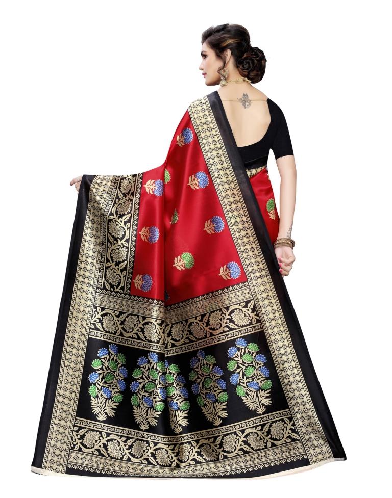 Red Coloured Poly Silk Printed Partywear saree | Sudathi