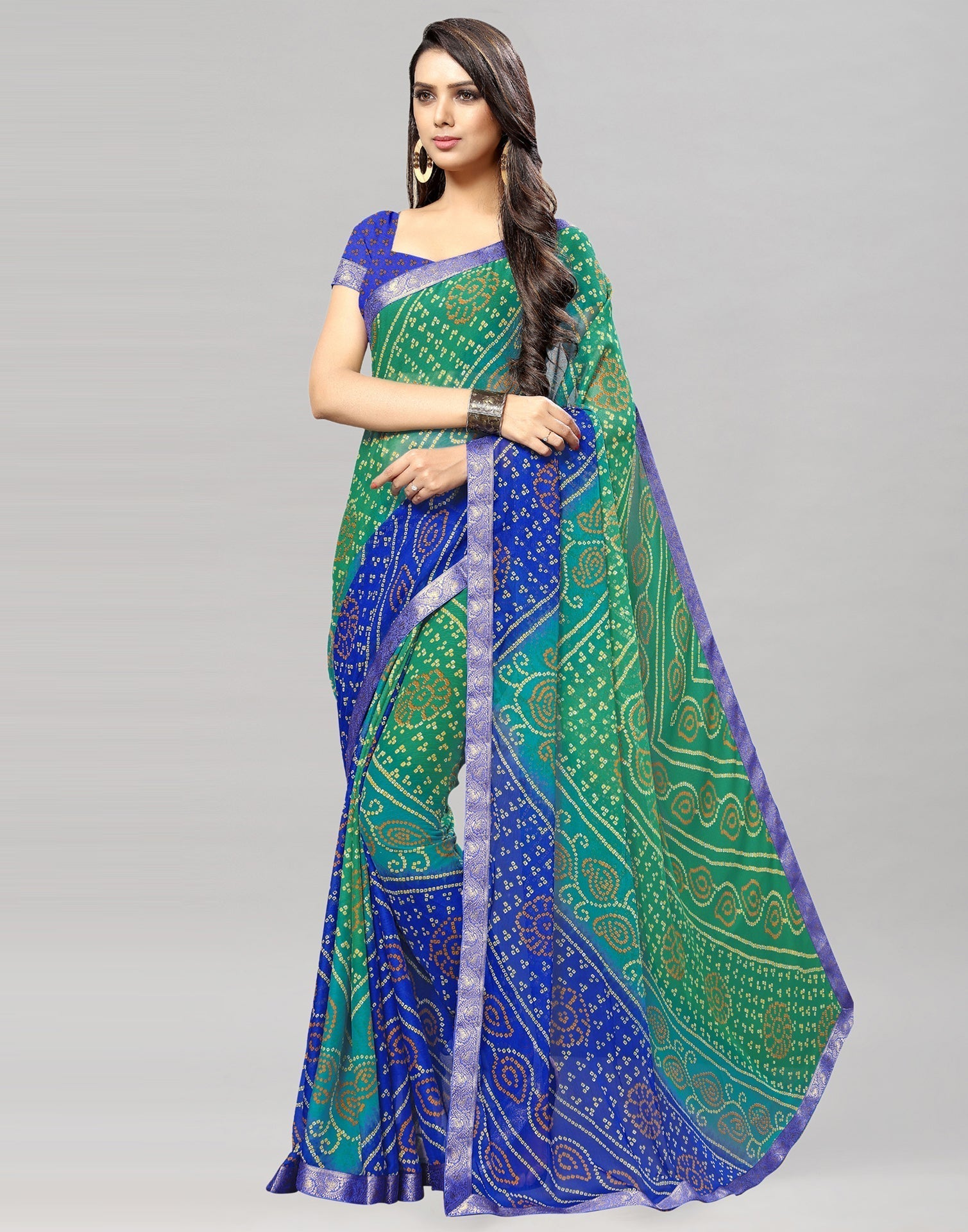 Green Bandhani Printed Saree | Sudathi