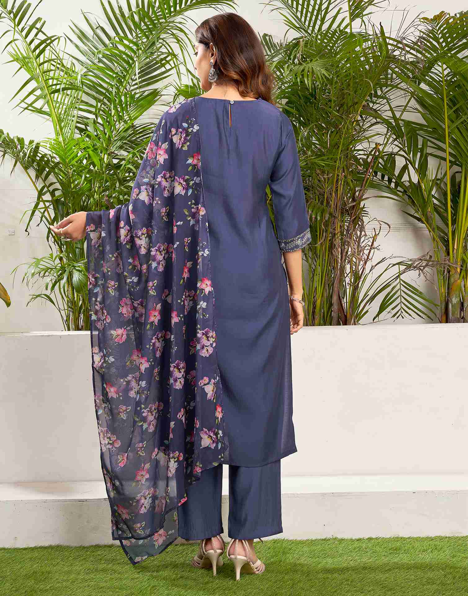 Ultra Violet Silk Embroidery Straight Kurta Set With Dupatta