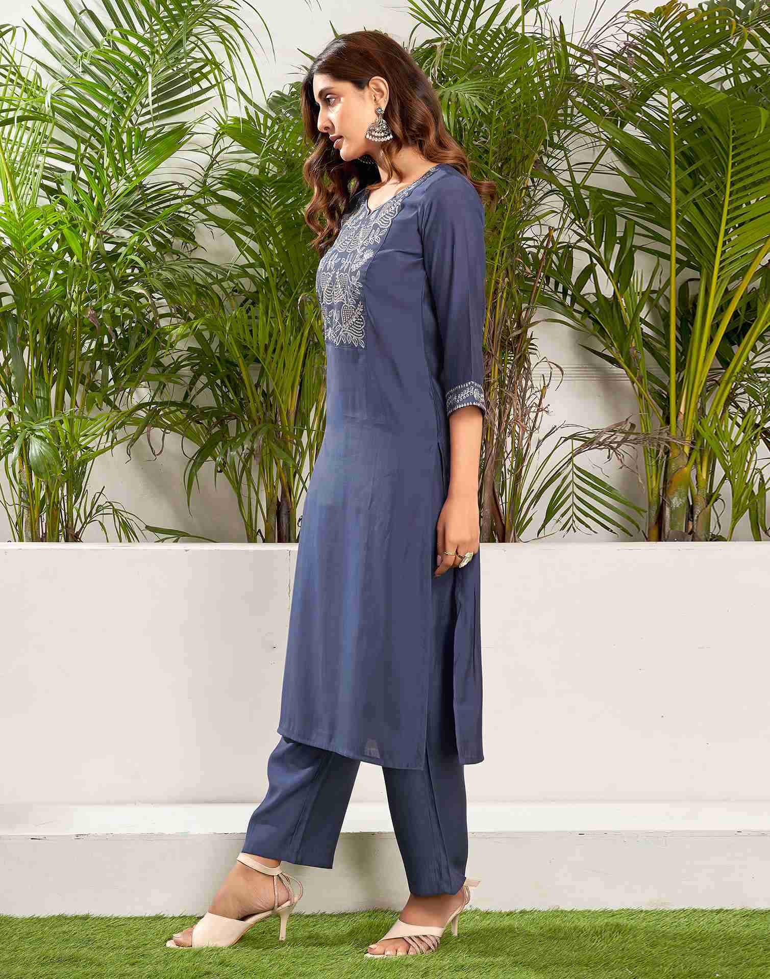 Ultra Violet Silk Embroidery Straight Kurta Set With Dupatta