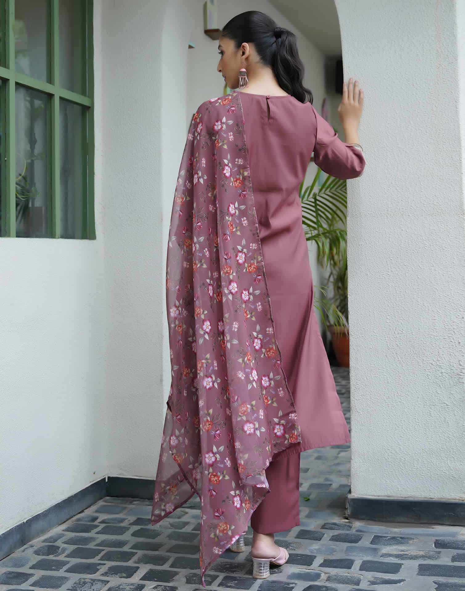 Dusty Pink Silk Sequence Straight Kurta Set with Dupatta