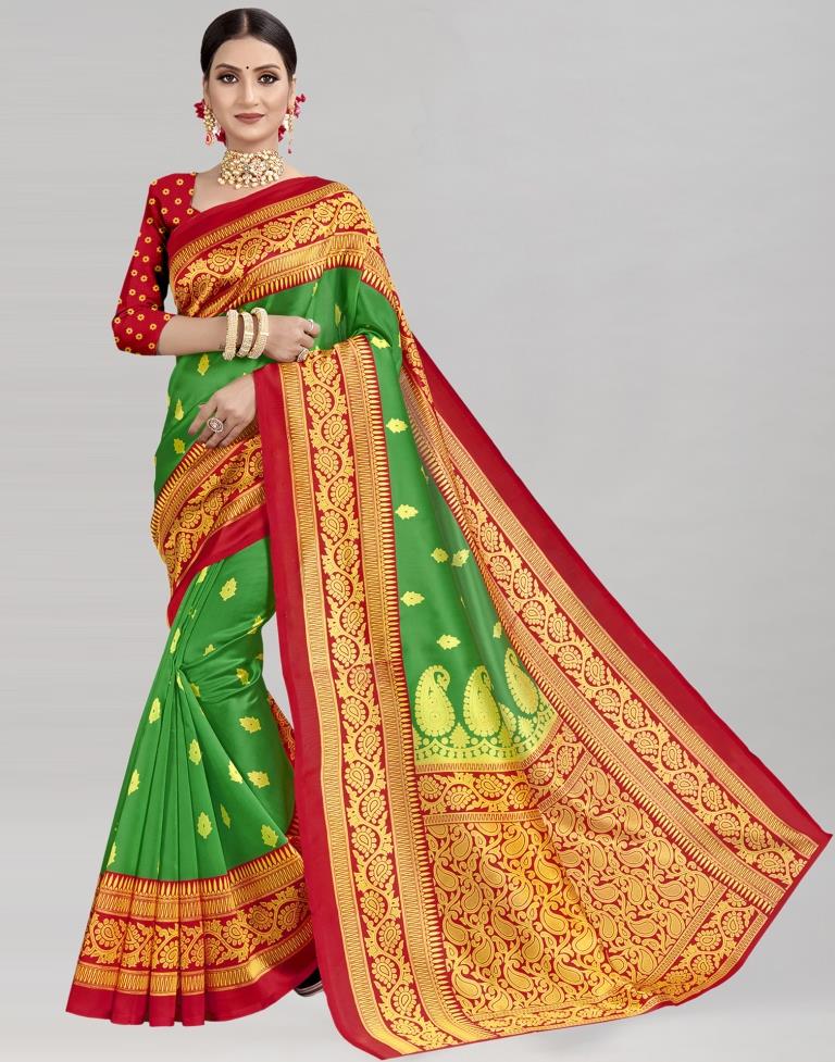 Green Coloured Poly Silk Printed Partywear saree | Sudathi
