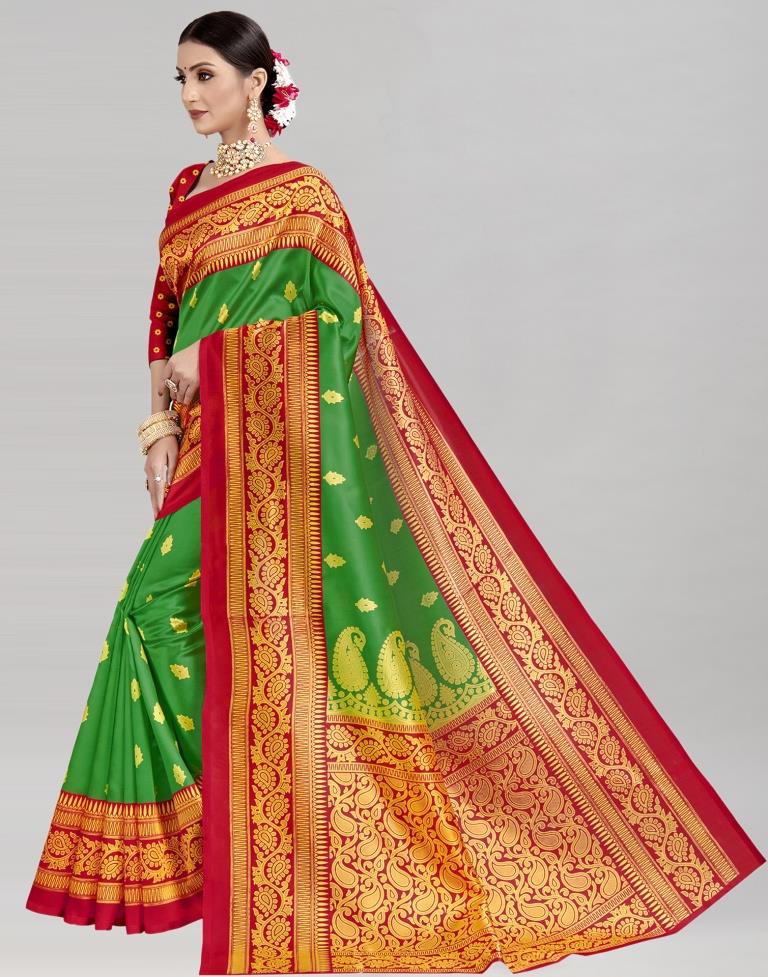 Green Coloured Poly Silk Printed Partywear saree | Sudathi