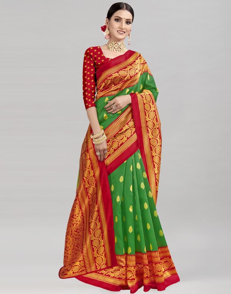 Green Coloured Poly Silk Printed Partywear saree | Sudathi