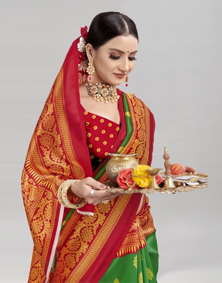 Green Coloured Poly Silk Printed Partywear saree | Sudathi