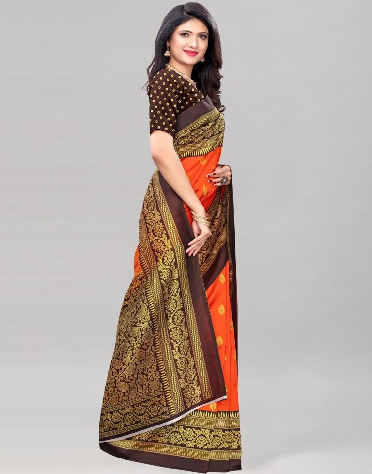 Orange Coloured Poly Silk Printed Partywear saree | Sudathi