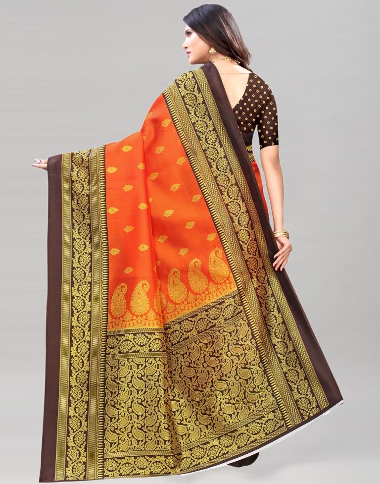 Orange Coloured Poly Silk Printed Partywear saree | Sudathi