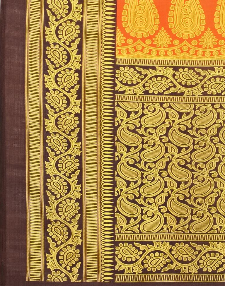 Orange Coloured Poly Silk Printed Partywear saree | Sudathi