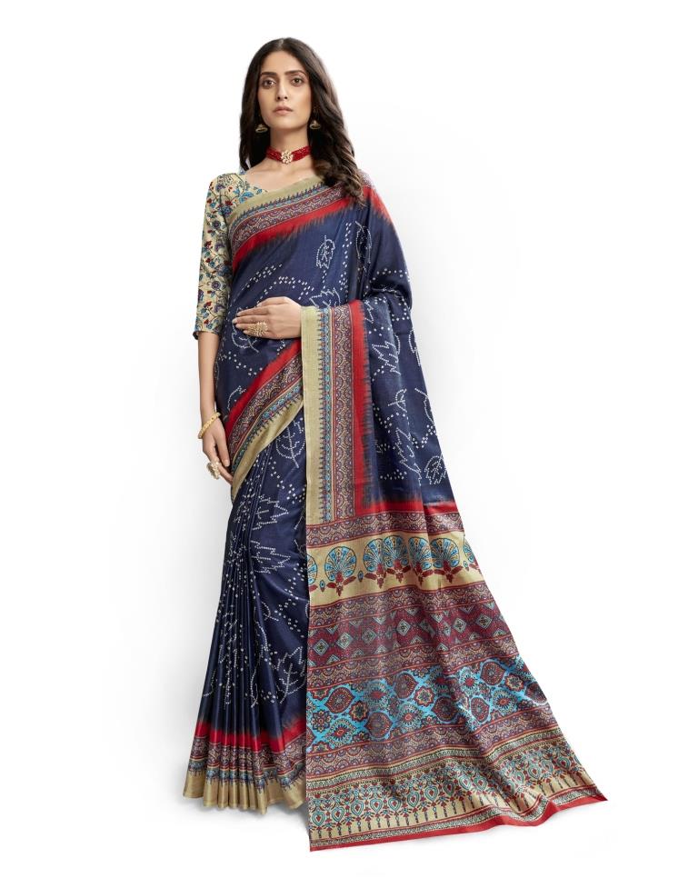 Blue Coloured Poly Silk Printed Casual saree | Sudathi