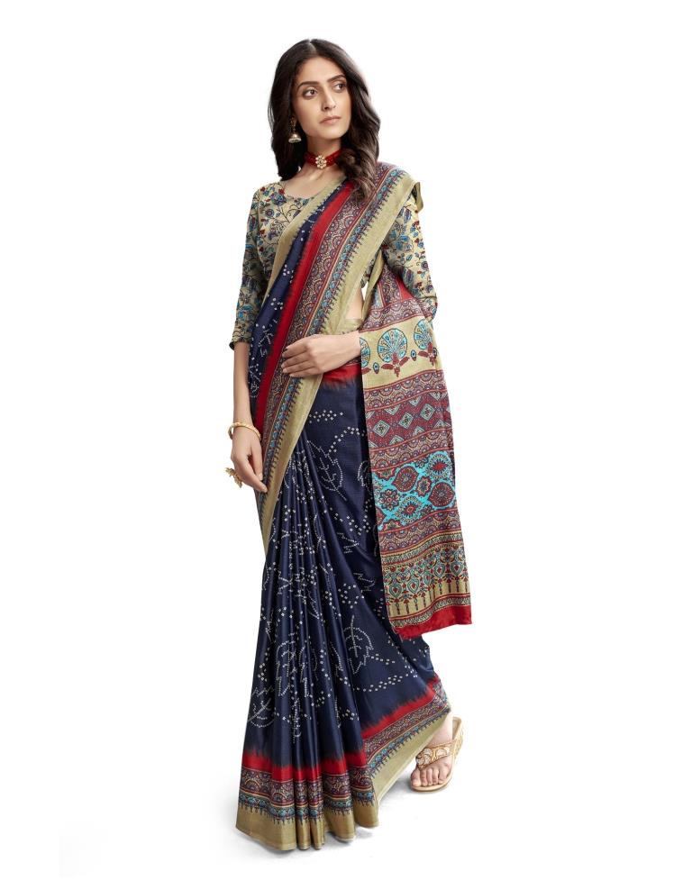 Blue Coloured Poly Silk Printed Casual saree | Sudathi