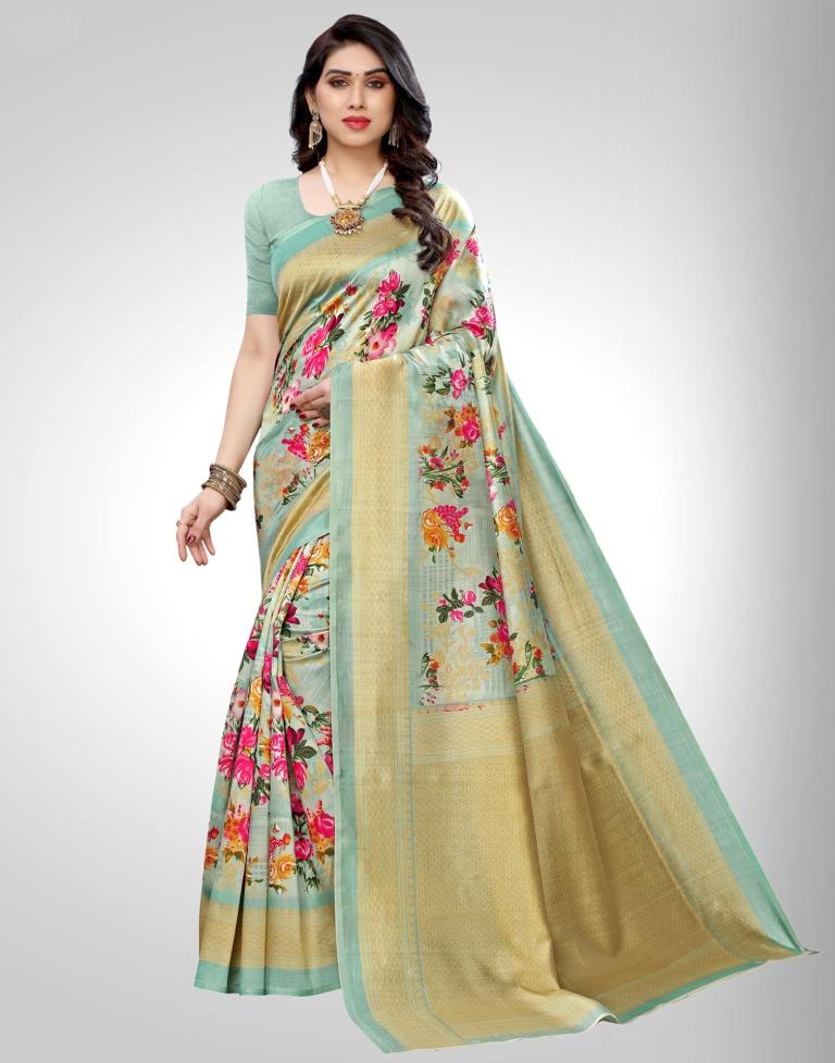 Light Green Coloured Poly Silk Digital Printed Casual saree | Sudathi
