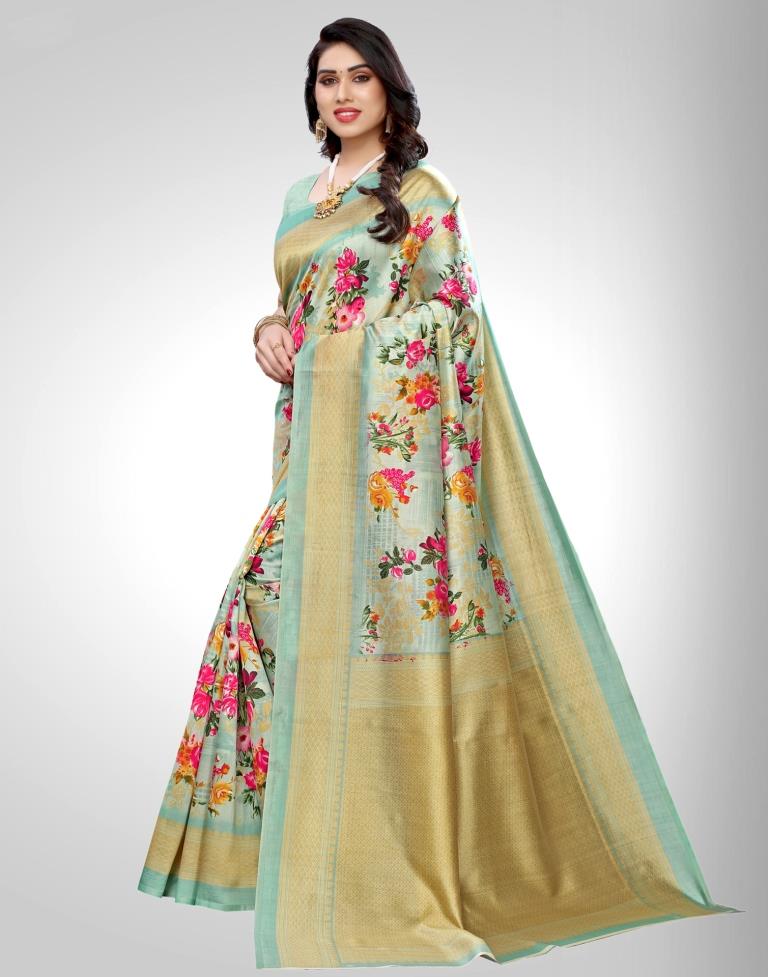 Light Green Coloured Poly Silk Digital Printed Casual saree | Sudathi