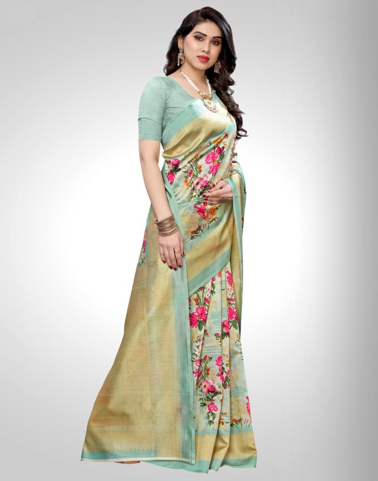 Light Green Coloured Poly Silk Digital Printed Casual saree | Sudathi