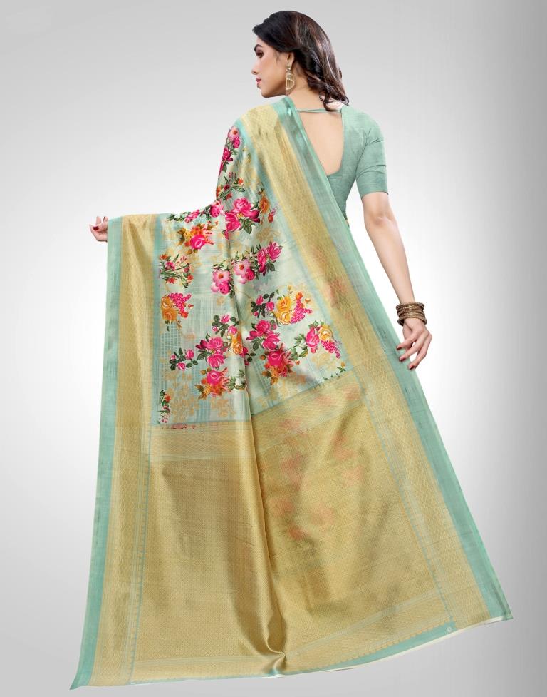 Light Green Coloured Poly Silk Digital Printed Casual saree | Sudathi