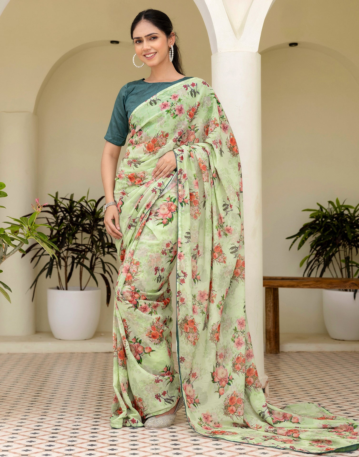 Ready To Wear Multicoloured Georgette Floral Printed Saree