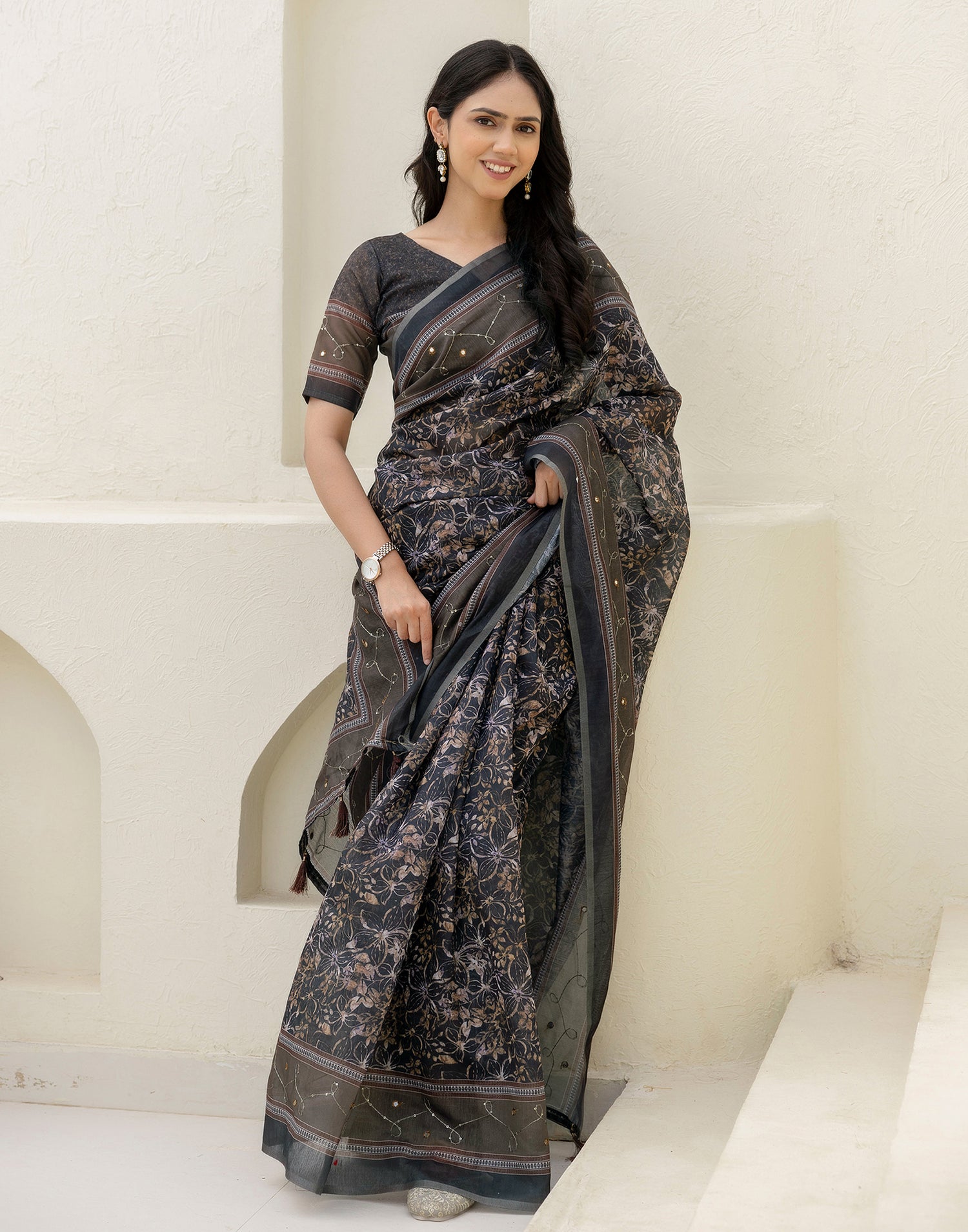Multicoloured Cotton Embroidery Printed Saree