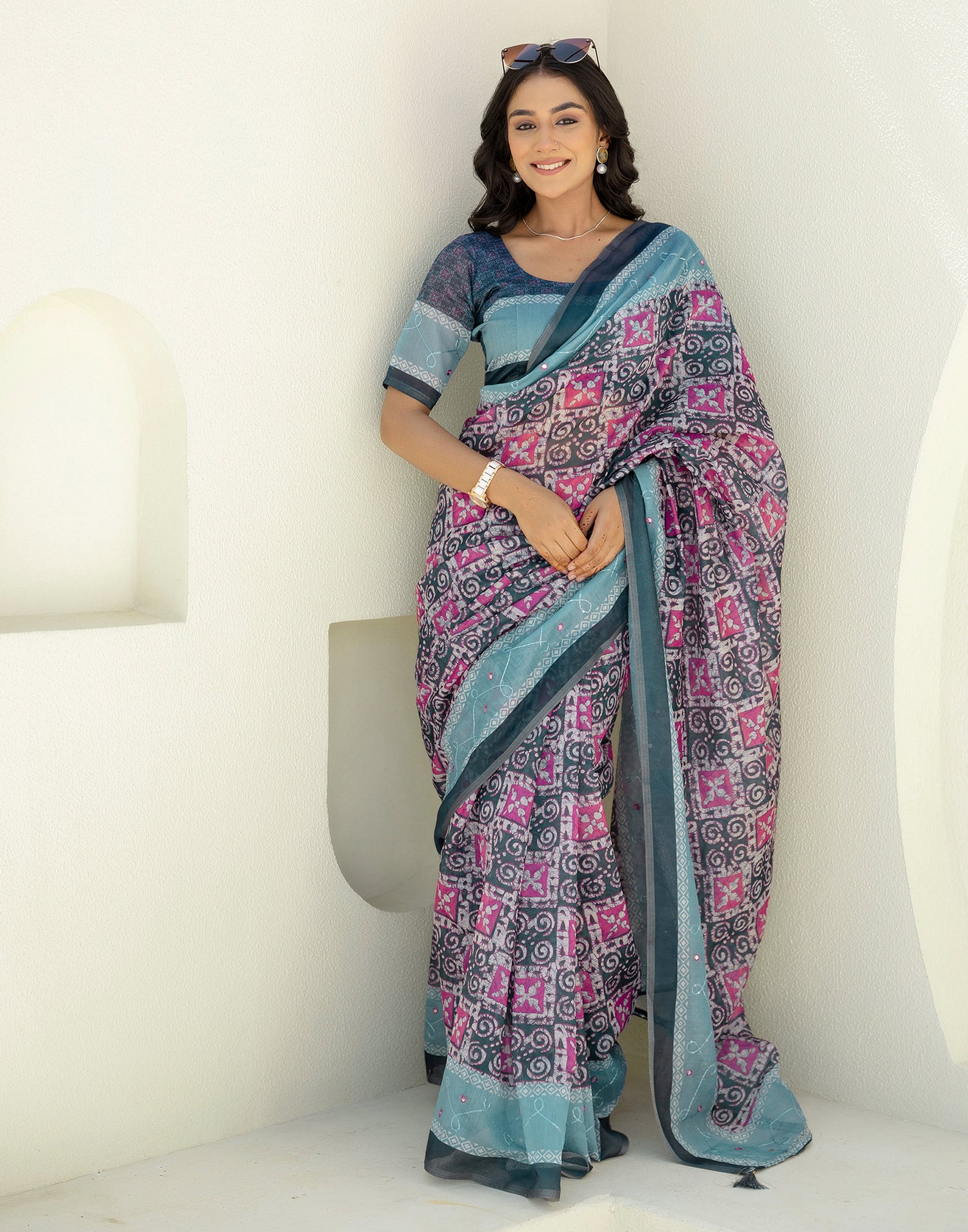 Green Cotton Embroidery Printed Saree
