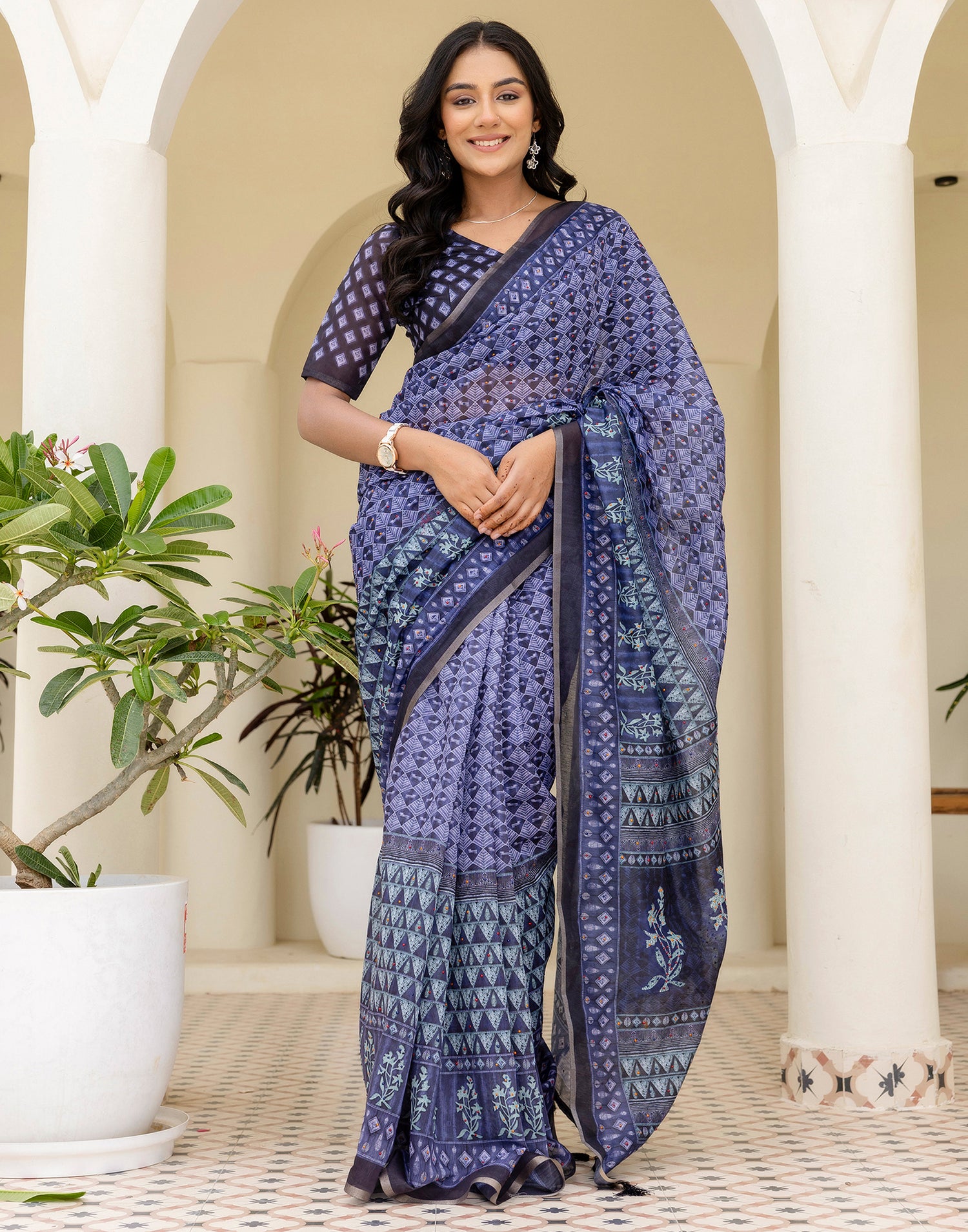 Black Cotton Printed Saree
