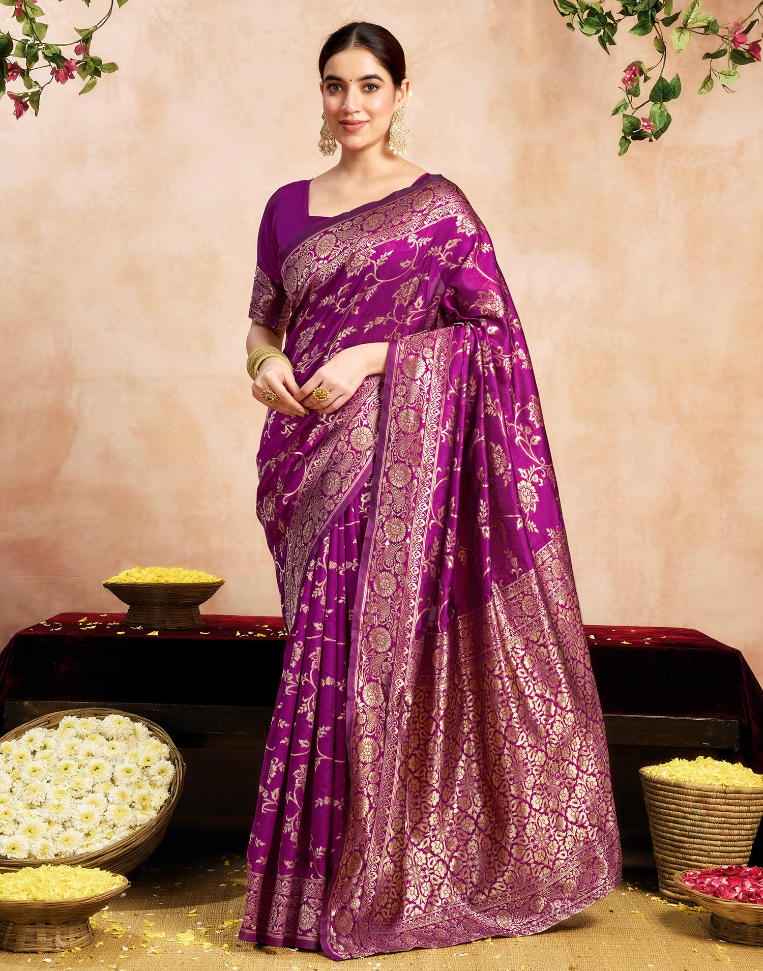 Magenta Silk Woven Banarasi Saree