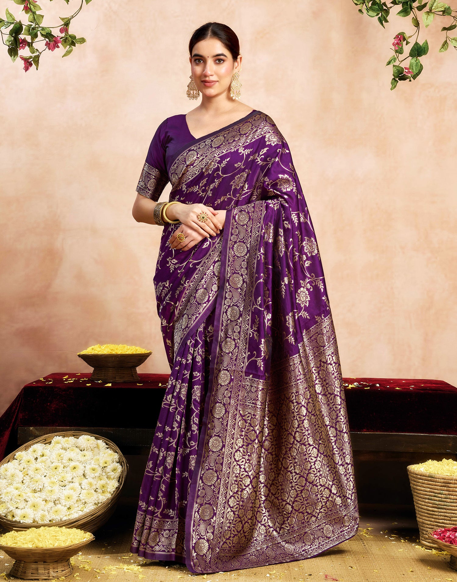 Purple Silk Woven Banarasi Saree