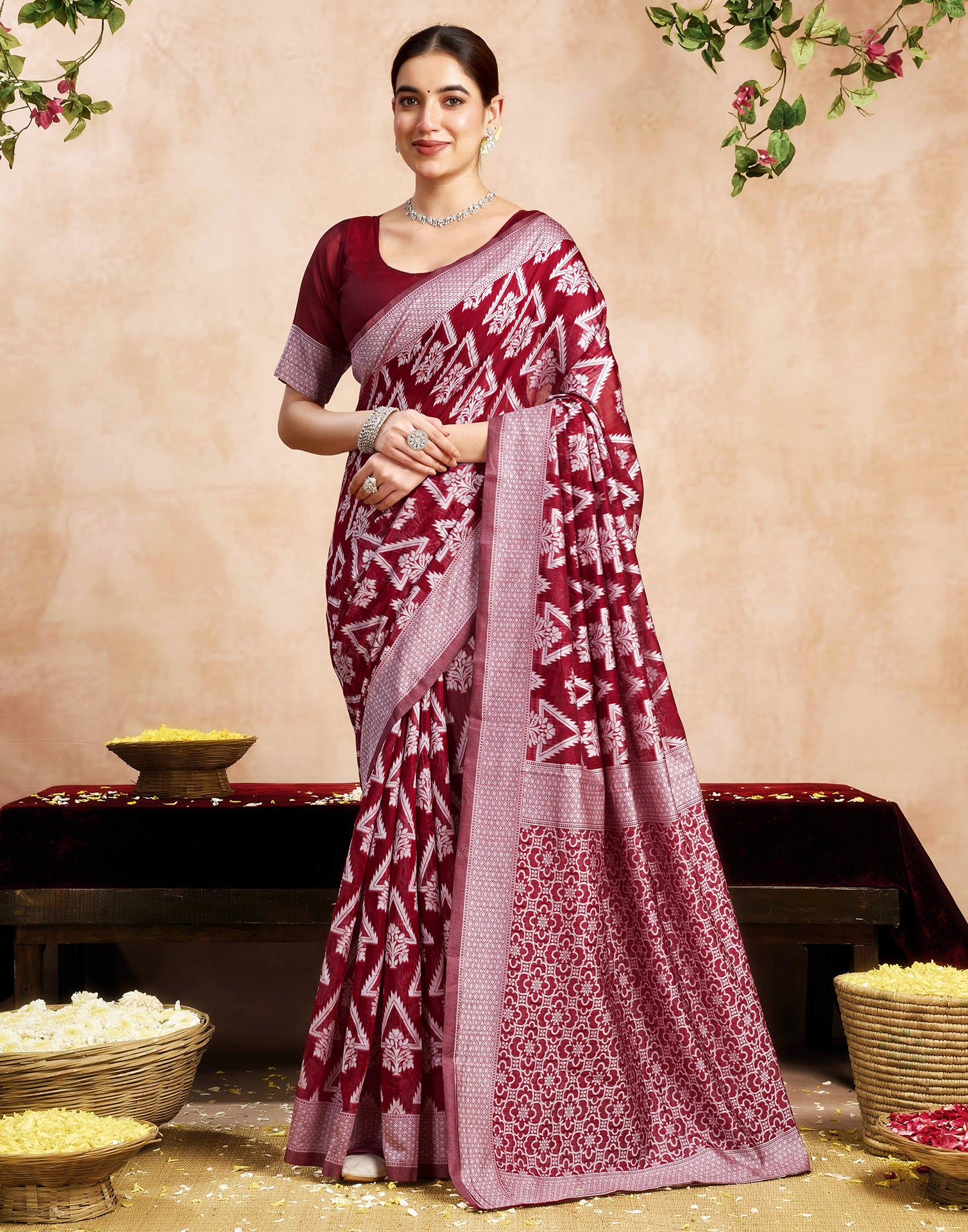 Maroon Silk Woven Saree
