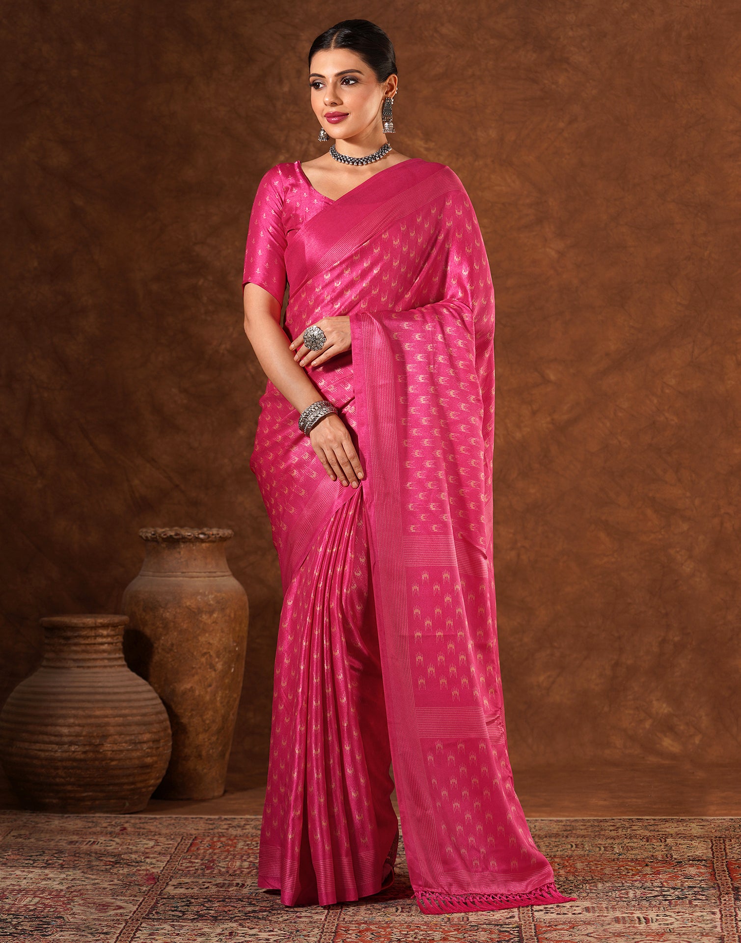 Pink Silk Printed Saree