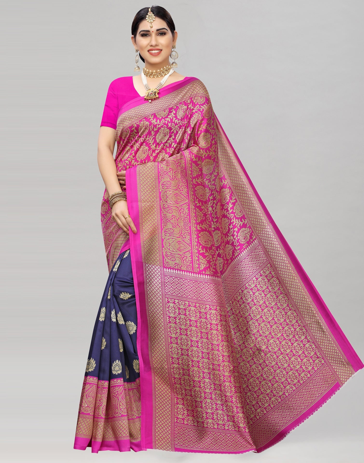 Pink Coloured Poly Silk Printed Saree | Sudathi