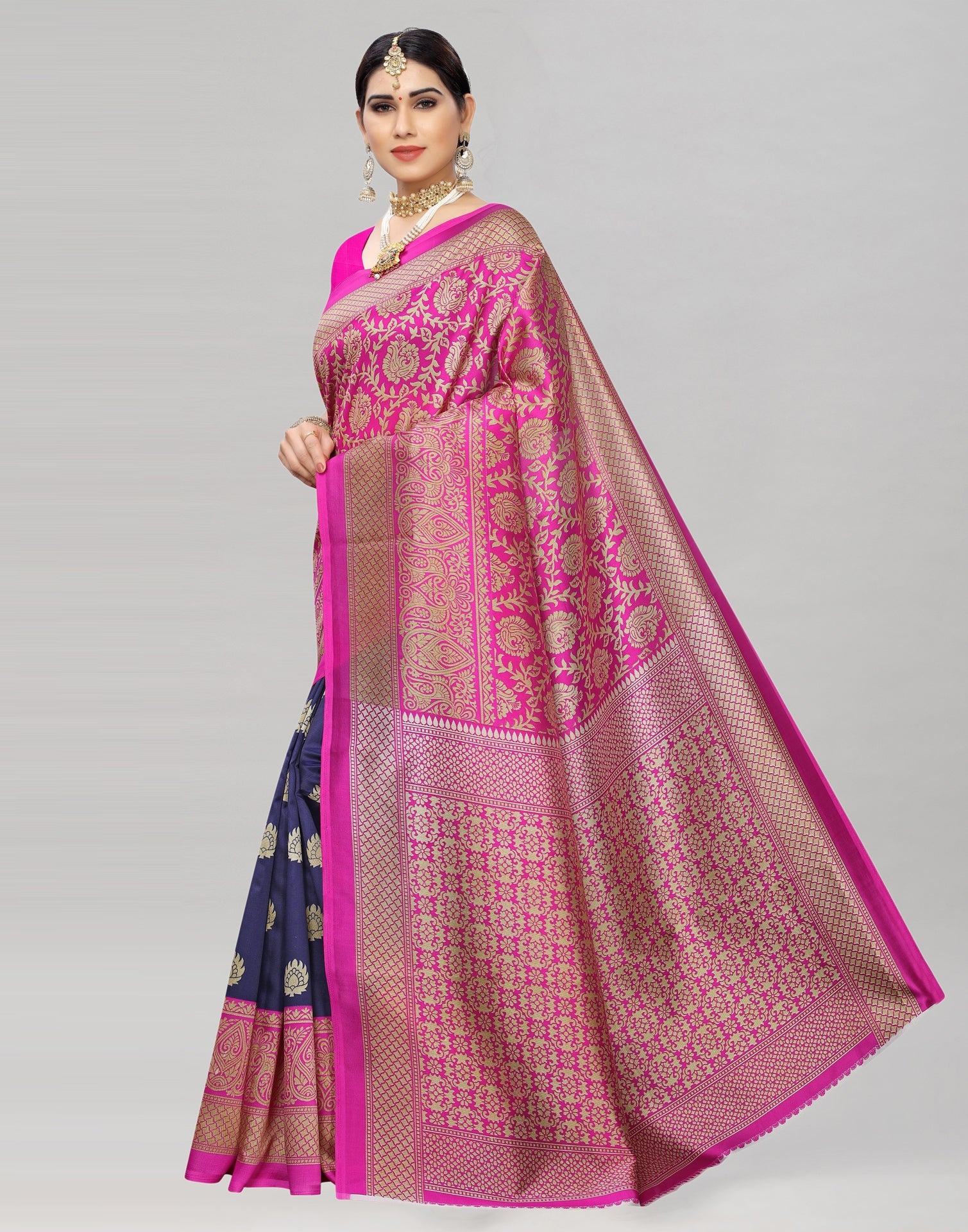 Pink Coloured Poly Silk Printed Saree | Sudathi