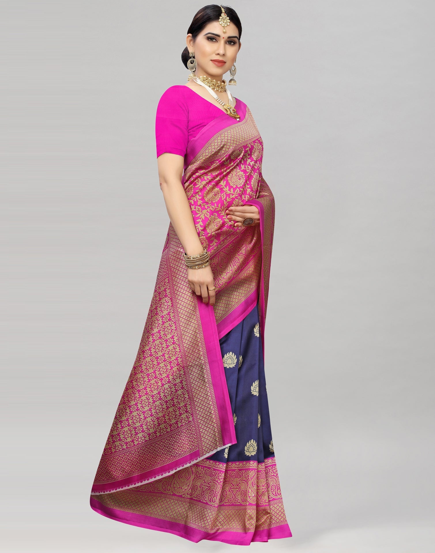 Pink Coloured Poly Silk Printed Saree | Sudathi