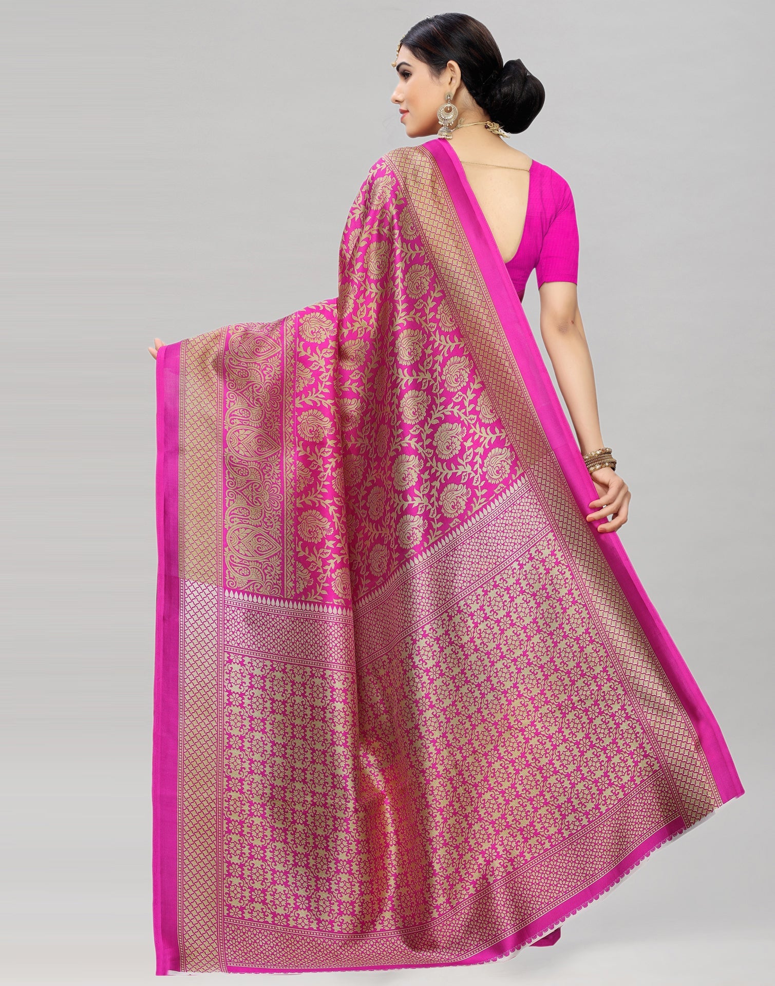 Pink Coloured Poly Silk Printed Saree | Sudathi