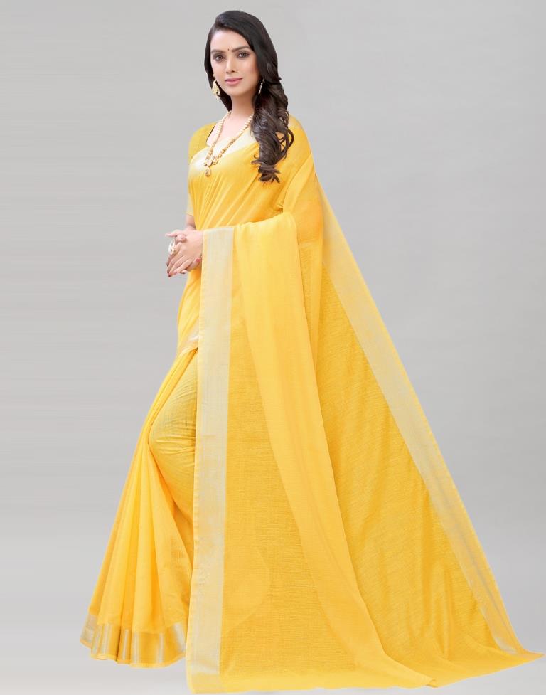 Yellow Coloured Cotton Blend Plain Casual saree | Sudathi