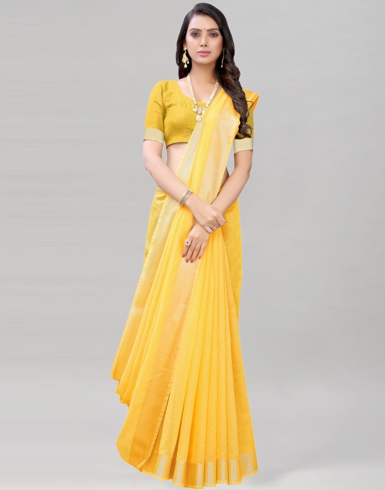 Yellow Coloured Cotton Blend Plain Casual saree | Sudathi