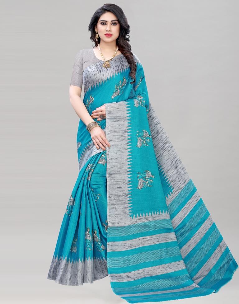 Blue Coloured Khadi Silk Printed Casual saree | Sudathi